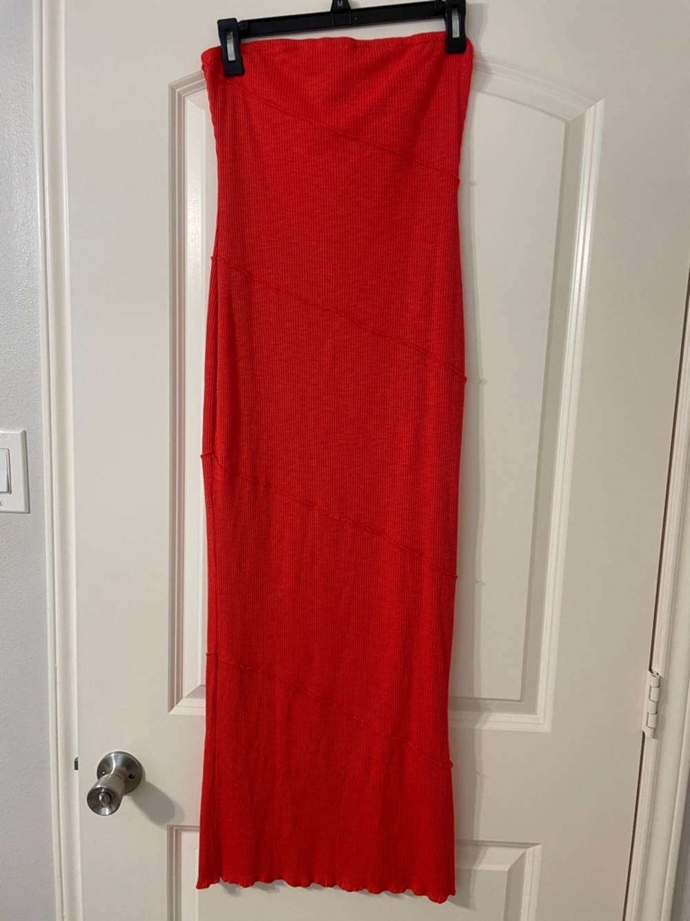 Red Strapless Ribbed Bodycon Dress - Women